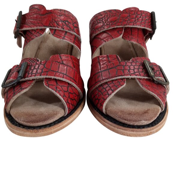 Freebird by Steven Caprice Red Leather Buckle Heeled Mule Sandals Size 9 Reptile - Picture 2 of 13